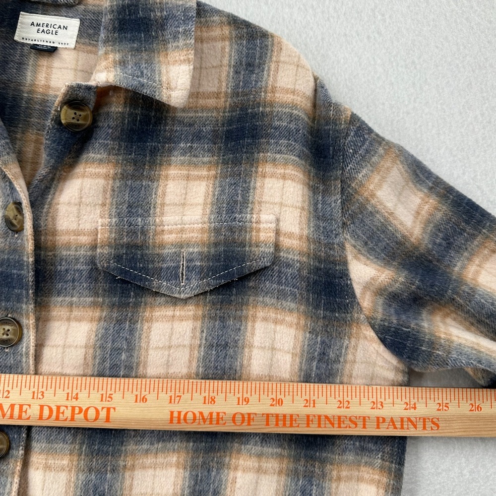 American Eagle Jacket Womens M Brushed Plaid Shacket Collared Button Up - Picture 8 of 9